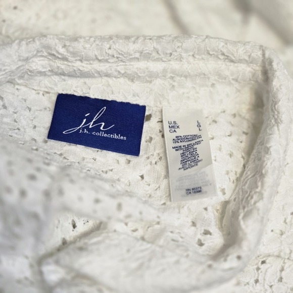 JH Collectibles White Lace Button Up Shirt Womens Large 3/4 Sleeve Sheer (917) - Picture 6 of 7